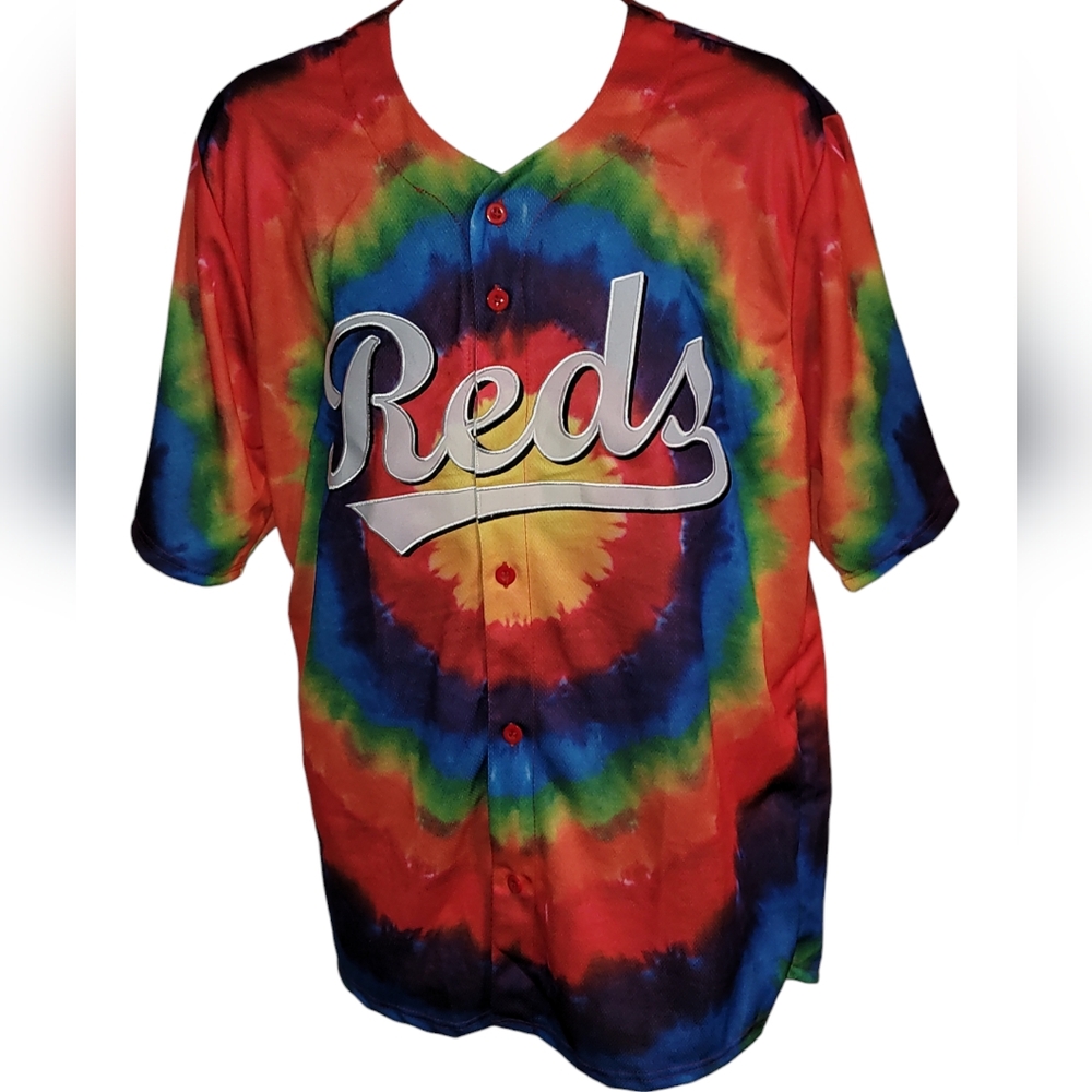 CINCINNATI REDS x GRATEFUL DEAD Promo Jersey Adult XL Jerry Garcia Tie-Dyed